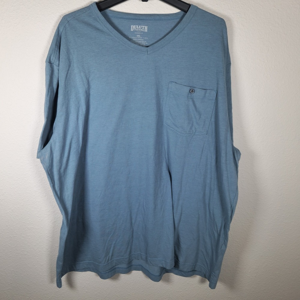 Duluth Trading Co Mens 3XL Blue V Neck Pocket T Shirt Standard Fit‎